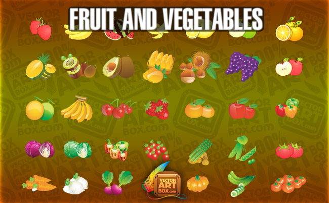 Iconos de frutas y verduras en formato vectorial