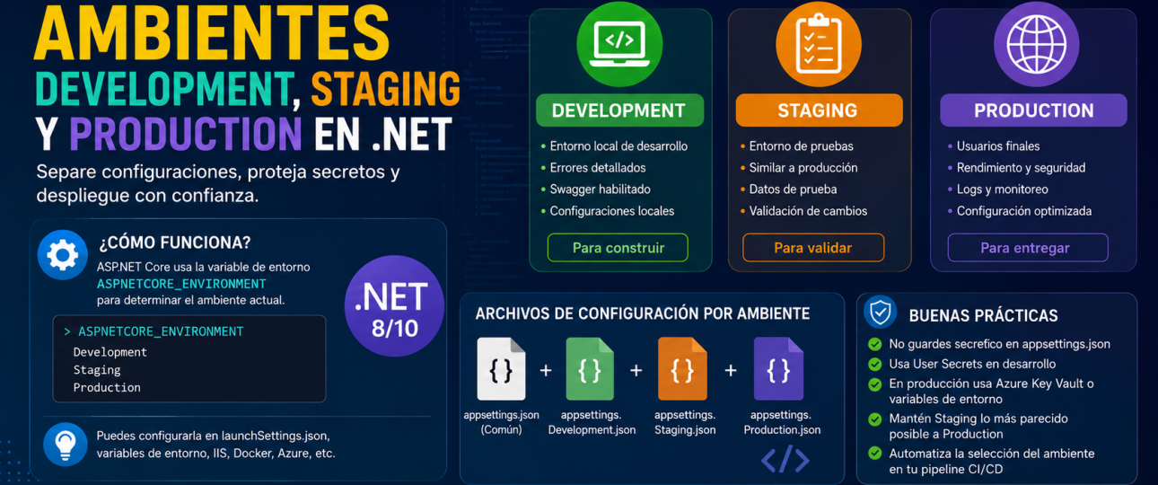 Cómo configurar ambientes Development, Staging y Production en .NET