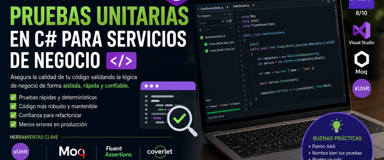 Cómo crear pruebas unitarias en C# para servicios de negocio