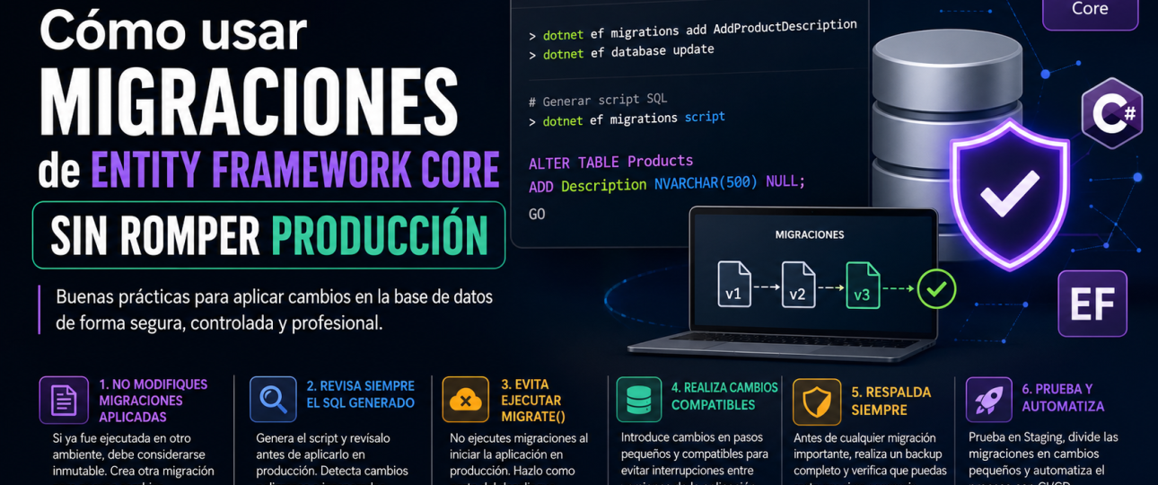 Cómo usar migraciones de Entity Framework Core sin romper producción