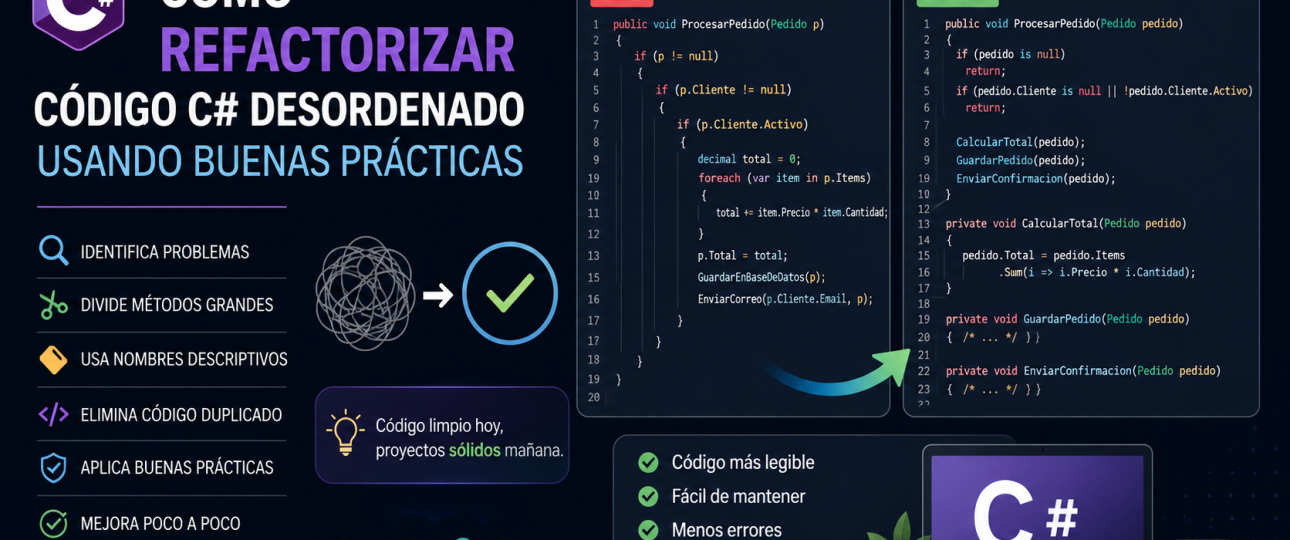 Cómo refactorizar código C# desordenado usando buenas prácticas